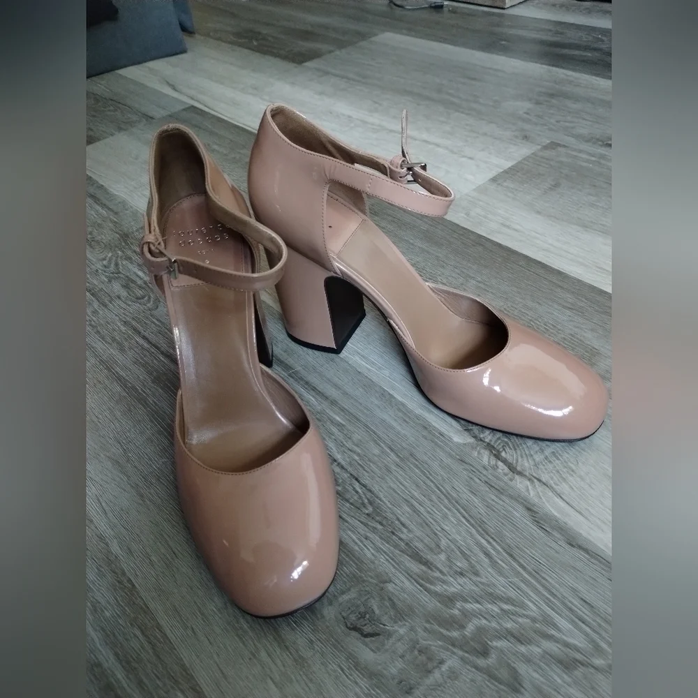Laurence Dacade Nude Patent Leather Mary Jane Heels with Chunky Heel 9